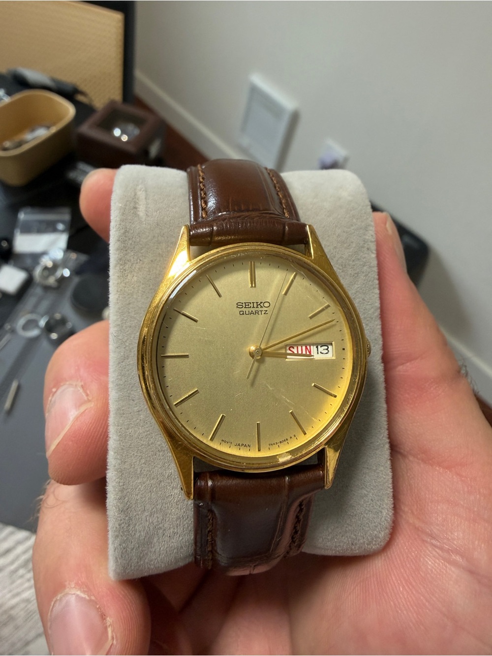 Seiko Gold Dial Brown Leather Strap Men's or Women’s Watch